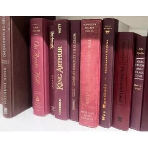 Lot of 5 Vintage Hardcover Books Shelf Staging Maroon Old Decor